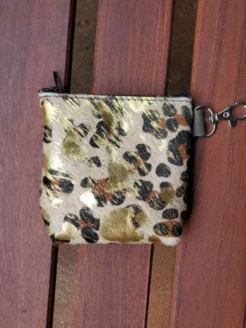 Leather zipper Coin bag- Gold leopard